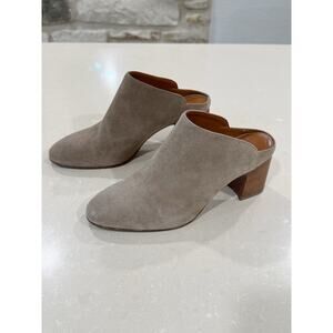 Aquatalia Suede Leather Mules Block Heels Taupe Beige 7.5